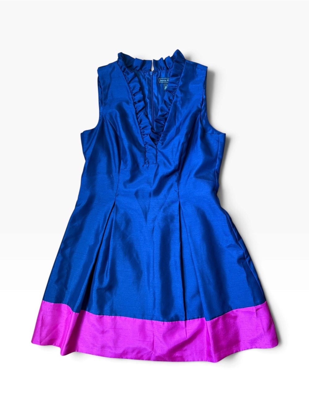 Sleeveless Royal Blue Dress with Pink Hem